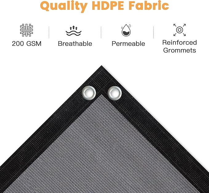 VICLLAX Shade Fabric Sun Shade Cloth with Every 2 FT Grommets for Patio Garden Pergola Cover Canopy 12x12 FT, Grey