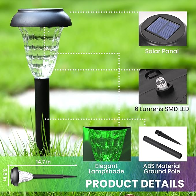 Garden Decor Solar Lights Outdoor Waterproof Outdoor Decor Solar Pathway Lights Color Changing Light for Patio Driveway Walkway Yard Backyard Lawn Landscape Decor (12 Pack)