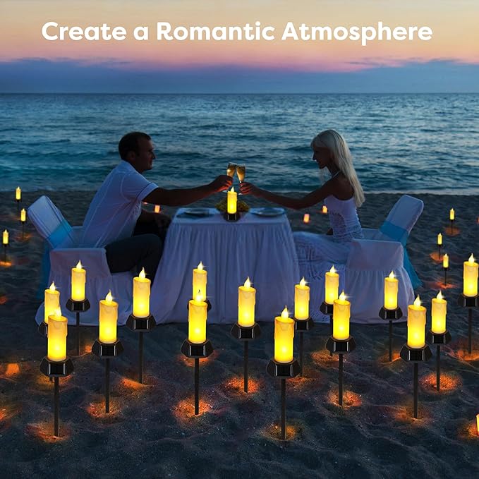 BlcTec Solar Candles Outdoor Waterproof, Flickering Candles with IP65 High Rating Waterproof, Suitable for Outdoor Lawn, Yard, Pathway, Wedding, Camping, Holiday Decorations, 4 PCS