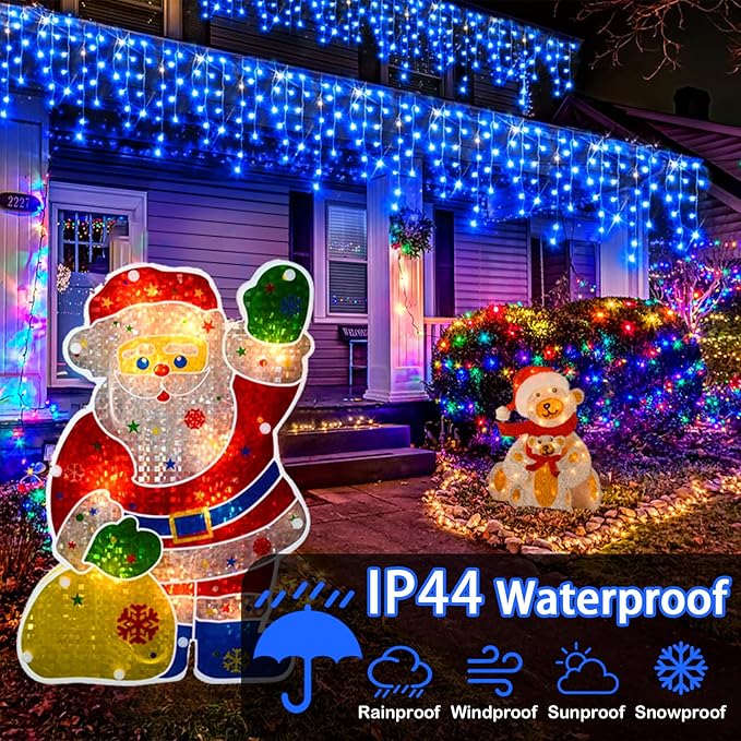 Hezbjiti Christmas Lights Decorations Outdoor, 800 LED 65.6 FT 8 Modes 150 Drops Fairy String Curtain Lights for Christmas Decor Eaves Window Party Yard Garden Indoor (Blue)