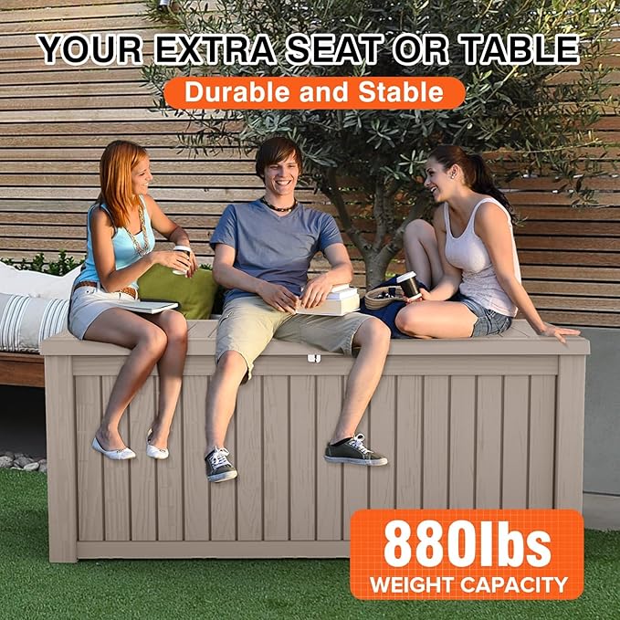 180 Gallon Outdoor Storage Deck Box - Large Waterproof Resin Bin for Delivery Boxes Outside, Lockable Storage for Patio/Pool Cushions & Tools, UV-Resistant, Granite Grey