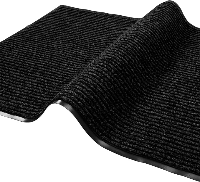 fani Heavy Duty Large Outdoor Indoor Entrance Black Doormat Waterproof Low Profile Entrance Rug Front Door Mat Patio Anti-Skid Rubber Back, 23x35 inch (Black)
