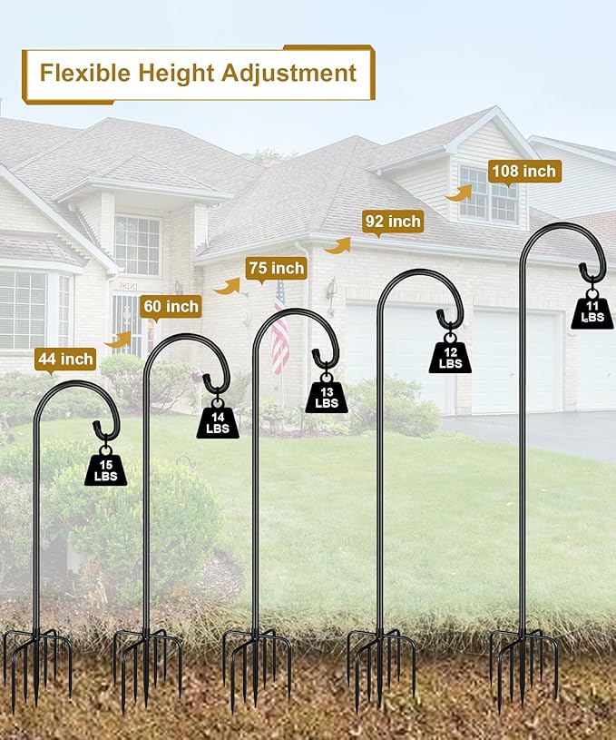 Shepherd Hook 108 Inch Tall Heavy-Duty Metal Garden Hanging Pole Stake for Bird Feeder Pole Plant Baskets, Black (1 Pack)