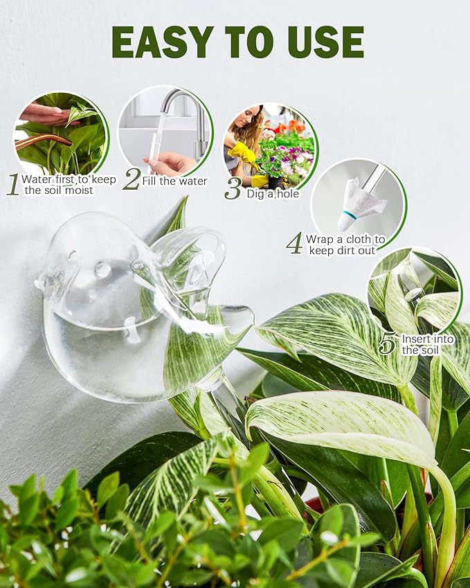 DN DECONATION 3 Pcs Bird Shaped Watering Globes, Birdlike Clear Glass Watering Bulbs, Watering Bulbs for Indoor Plants & Outdoor, Automatic Plant Watering System to Support Plant Health, Decor
