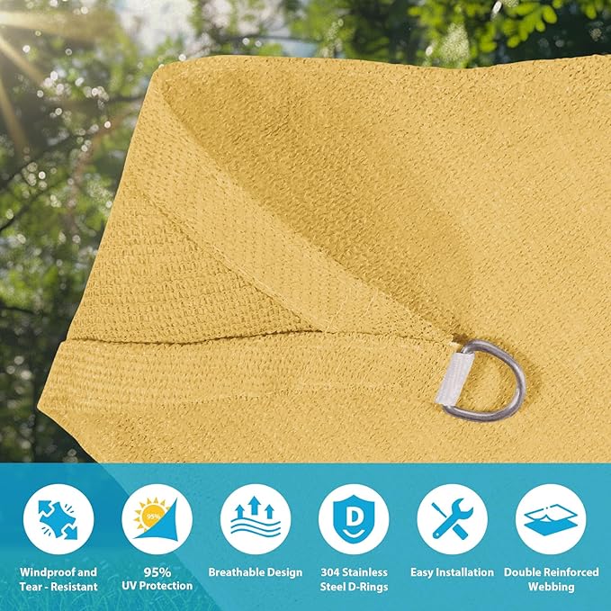 Amagenix Sun Shade Sail 6'X6'X6' Curved Edge Outdoor Shade Canopy Sand Breathable 95% UV Block Shade Cloth for Patio Garden Backyard (We Make Custom Size)