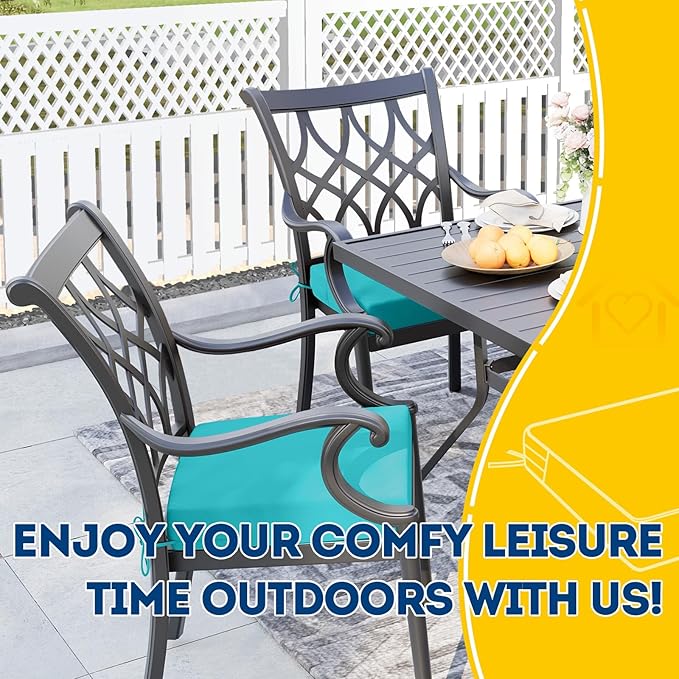 AAAAAcessories Outdoor Seat Cushions for Chairs, Waterproof, Fade-Resistant Patio Furniture Replacement Cushions, 18" x 18" x 2", Set of 2, Turquoise