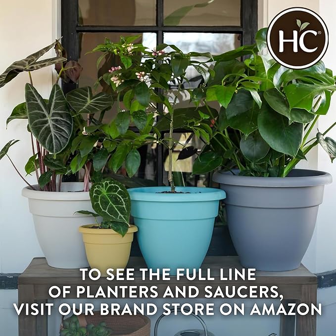 The HC Companies Caribbean Planter Pot - Outdoor & Indoor Plant Pot with Drainage Hole & Plug - Rolled Rim Plastic Pots for Plants & Flowers - Decorative Plant Pot (14" Honey, Pack of 2)