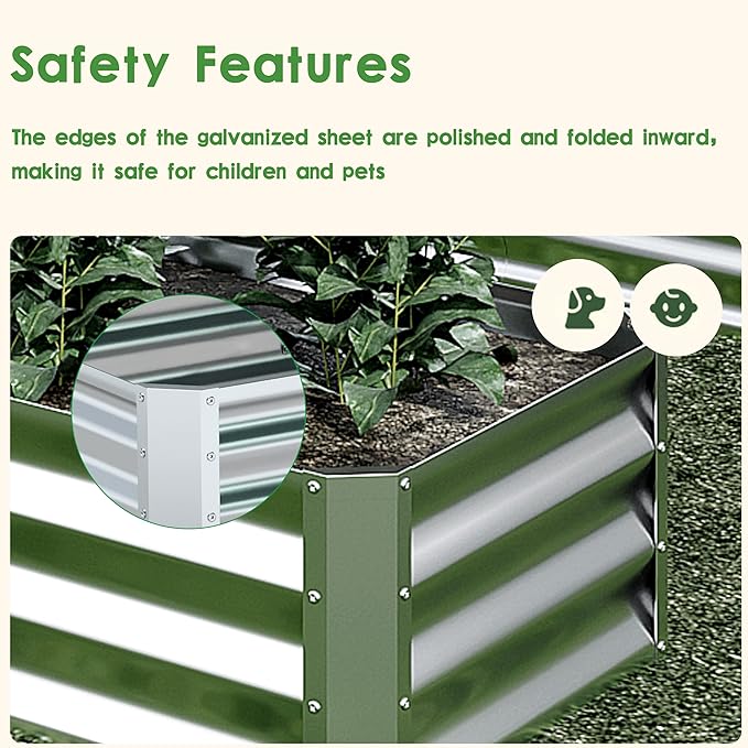 EKX 8x4x1FT Galvanized Raised Garden Bed, Raised Garden Bed Kit-Metal Planter Box Outdoor,Planting for Vegetables, Fruits,Herbs, Flowers-Slive