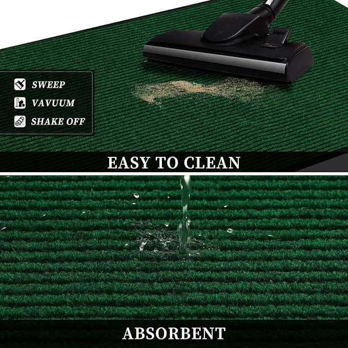 Profile Rubber Door Mat, 47x31inch, Heavy Duty, Entrance Doormat, Indoor and Outdoor, Waterproof, Easy Clean Shoe Scraper, Home Rug Welcome Mats for Entryway, Patio, Porch, Green
