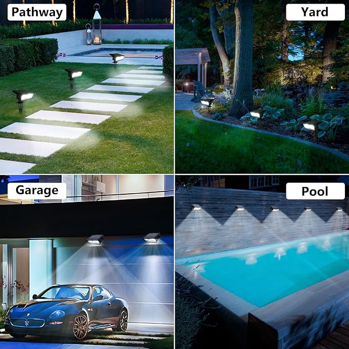 Toodour Solar Spot Light Outdoor, 4 Pack Solar Lights Outdoor with 2 Modes, Waterproof Solar Powered Flood Lights Landscape Lighting for Yard Garden Home Pathway Walkway Outdoor Decor - Cool White