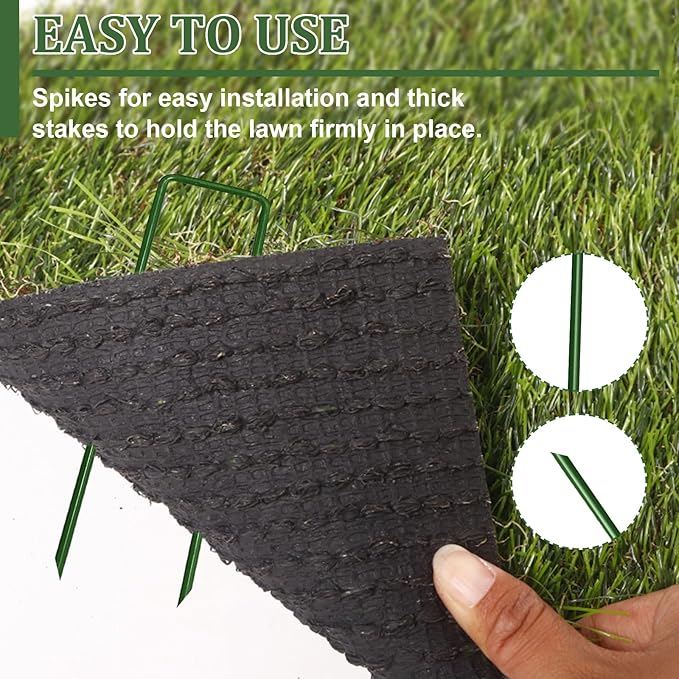 6 Inch Garden Stakes Galvanized Landscape Staples Green U-Type Turf Staples for Artificial Grass Rust Proof Sod Pins Stakes for Securing Yard Fences Weed Barrier Outdoor Wire Cords Tents Tarps 50 Pcs