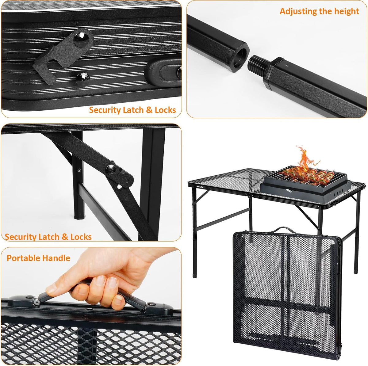 Folding Table, Easy for Storage, Compact Portable Picnic Table for Grill, Outdoor Camping, Garden, Patio, Dining, BBQ, Party, Market, 4Ft (Large, Black)