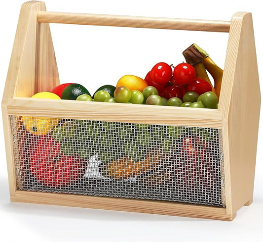 Garden Hod Harvest Basket Garden Harvesting Basket 12 x 10 x 7.5 Inch Pine and Metal Mesh Gardening Hod with Wood Handle for Flower Vegetable Fruit Gathering Supply Gift for Gardener
