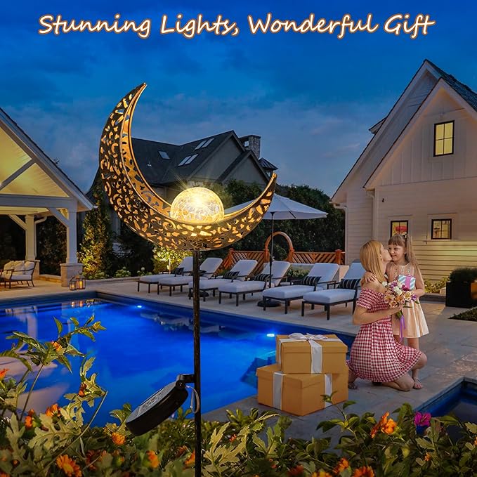 HOMEIMPRO Moon Solar Lights Outdoor Garden Decor Gifts for Women,Waterproof Stakes Yard Decorations for Lawn, Patio Accessories, Backyard Ornaments Birthday,Mothers Day Gifts Mom Grandma (Bronze)
