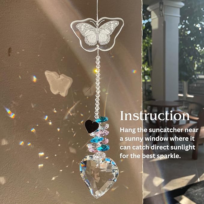 ARUN Gifts for Moms Birthday Gift Moms for mom Birthday Mothers Day from Daughter Son, Love Reminder Gifts Thanksgiving Christmas Butterfly suncatcher with Heart Crystal Mother's Things