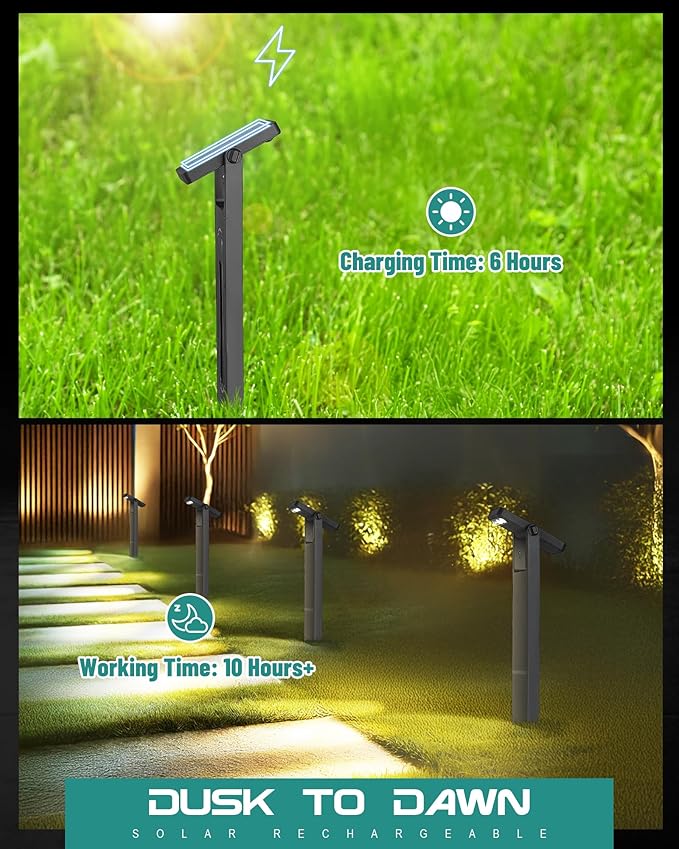 4 Pack Bright Garden Lights Solar Powered, 3 Color Temperature LED Solar Lights Outdoor, 360 Degree Adjustable, IP65 Landscape & Patio Lighting for Yard Decor, YL4079-4
