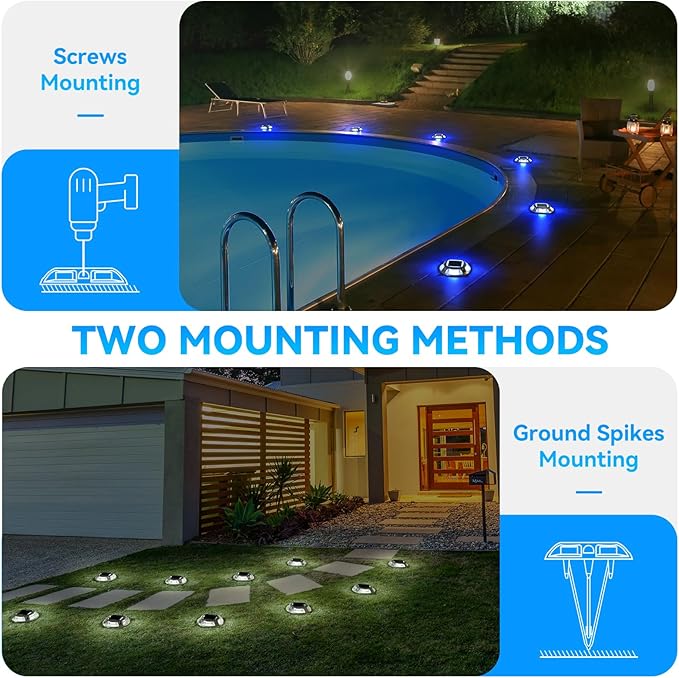 AGPTEK Solar Driveway Lights 24 Pack, 2 Colors in 1 Outdoor Solar Deck Dock Marine Waterproof LED Driveway Marker Security Lights for Outside Pathway,Boat Dock,Step,Walkway,Path,Garden