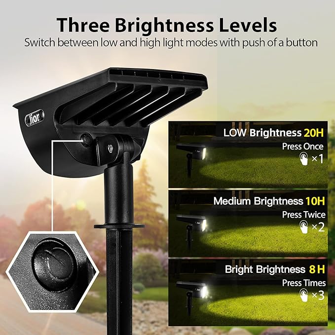 Jior Solar Outdoor Lights,32 LEDs Landscape Spotlights IP65 Waterproof Solar Powered Outdoor Lights,2-in-1 Adjustable Solar Wall Lights for Garden Yard Driveway Walkway Pool Patio (Cold White-2 Pack)
