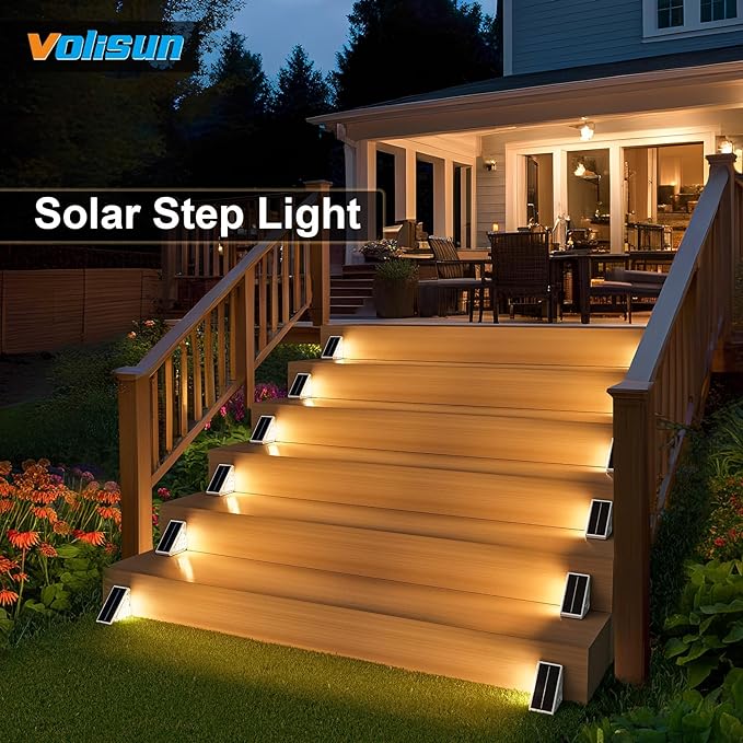 VOLISUN Solar Step Lights for Outside 12 Pack, Solar Stair Lights Outdoor Waterproof IP67, LED Outdoor Step Lights, Outdoor Stair Lights Decor for Deck, Front Step, Front Porch and Patio (Warm White)