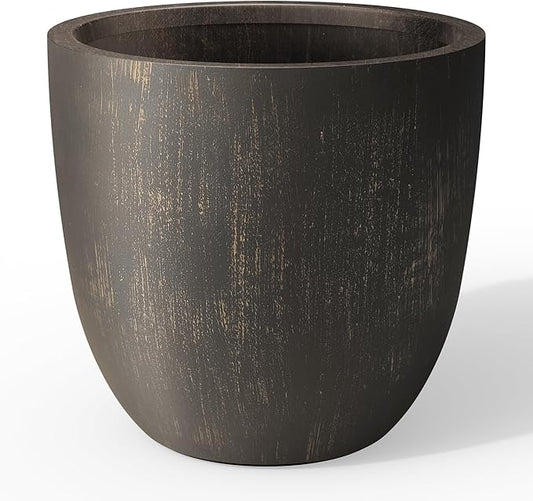 Kante 14 Inch Dia Round Concrete Planter, Indoor Outdoor Large Plant Pot with Drainage Hole and Rubber Plug for Home Patio Garden, Oil Rubbed Bronze