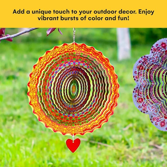 SteadyDoggie 12-Inch Wind Spinner Mandala Thangka - 3D Stainless Steel Laser Cut Metal Art - Reflective Geometric Pattern Kinetic Yard Decoration - Hanging Wind Spinners for Indoor and Outdoor Use
