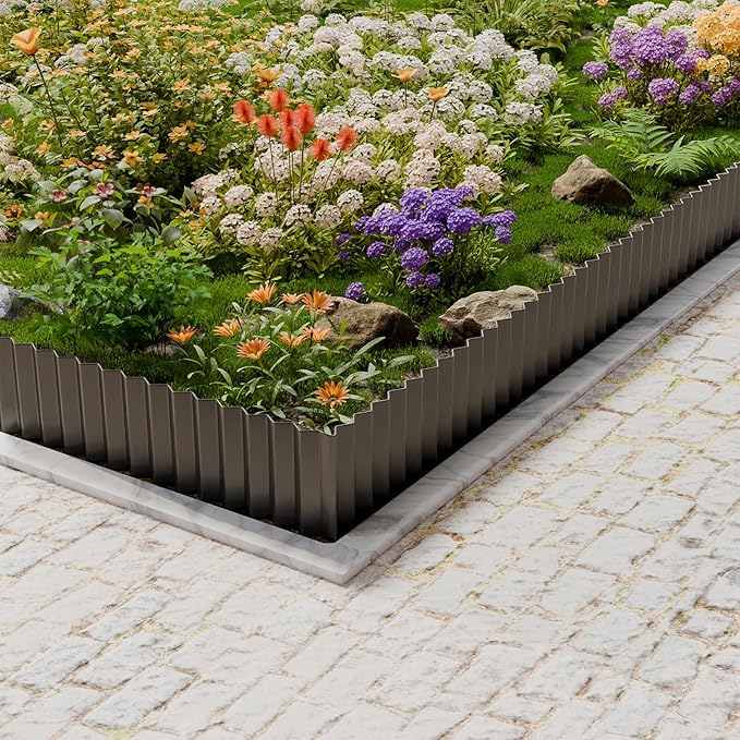 SnugNiture Corrugated Metal Garden Edging,12" x 20' Sturdy Lawn Edging Border,Landscape Edging Border for Lawn, Flower Bed,Garden and Yard(Black)