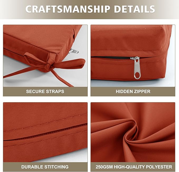 Outdoor Cushions for Patio Furniture, Waterproof Outdoor Chair Cushion w/Fade-Resistant, Removable & Machine-Washable Cover, 22x22 Inch, Deep Seat Sofa/Couch Pad Replacement – Set of 4, Rust