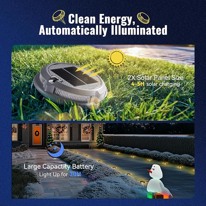 Solar Driveway Lights Outdoor 16 Pack, 9 Colors Solar Deck Dock Lights Outdoor Waterproof IP68, 3 Dynamic Light Modes, Driveway Marker for Warning Stair, Boat Dock, Step, Walkway, Patio Decor