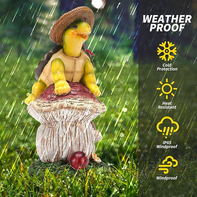 Turtle Figurine Garden Decor, Solar Turtle Outdoor Statue, Funny Turtle Gift Sculpture Decoration for Home Patio Yard Lawn Porch Ornament