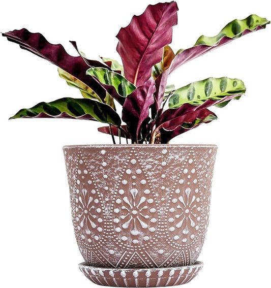 Gepege 10 Inch Plant Pot, Ceramic Planter with Drainage Holes and Saucers for Plants Indoor and Outdoor Flower Pot