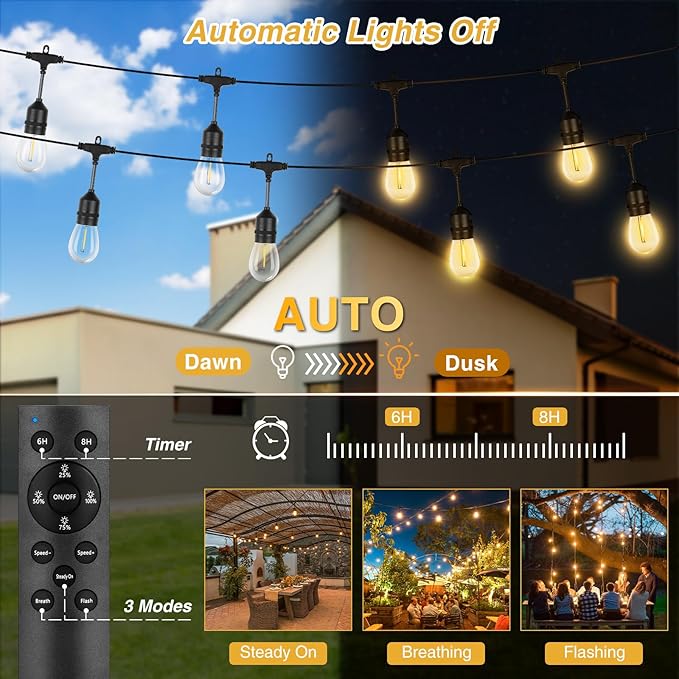 ZJOJO Solar String Lights Outdoor Waterproof 120FT,Solars Light Outdoor with 30 Shatterproof Bulbs IP65, Patio Lights SolarPowered &USB Port, LED String SolarLights for Outside Decor