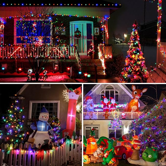 SANJICHA 2-Pack 66FT 200 LED Christmas Lights for Indoor Outdoor, Super Bright Plug in String Lights, Waterproof Xmas Lights Outdoor for Christmas Decorations Bedroom Party Xmas Tree (Multicolor)