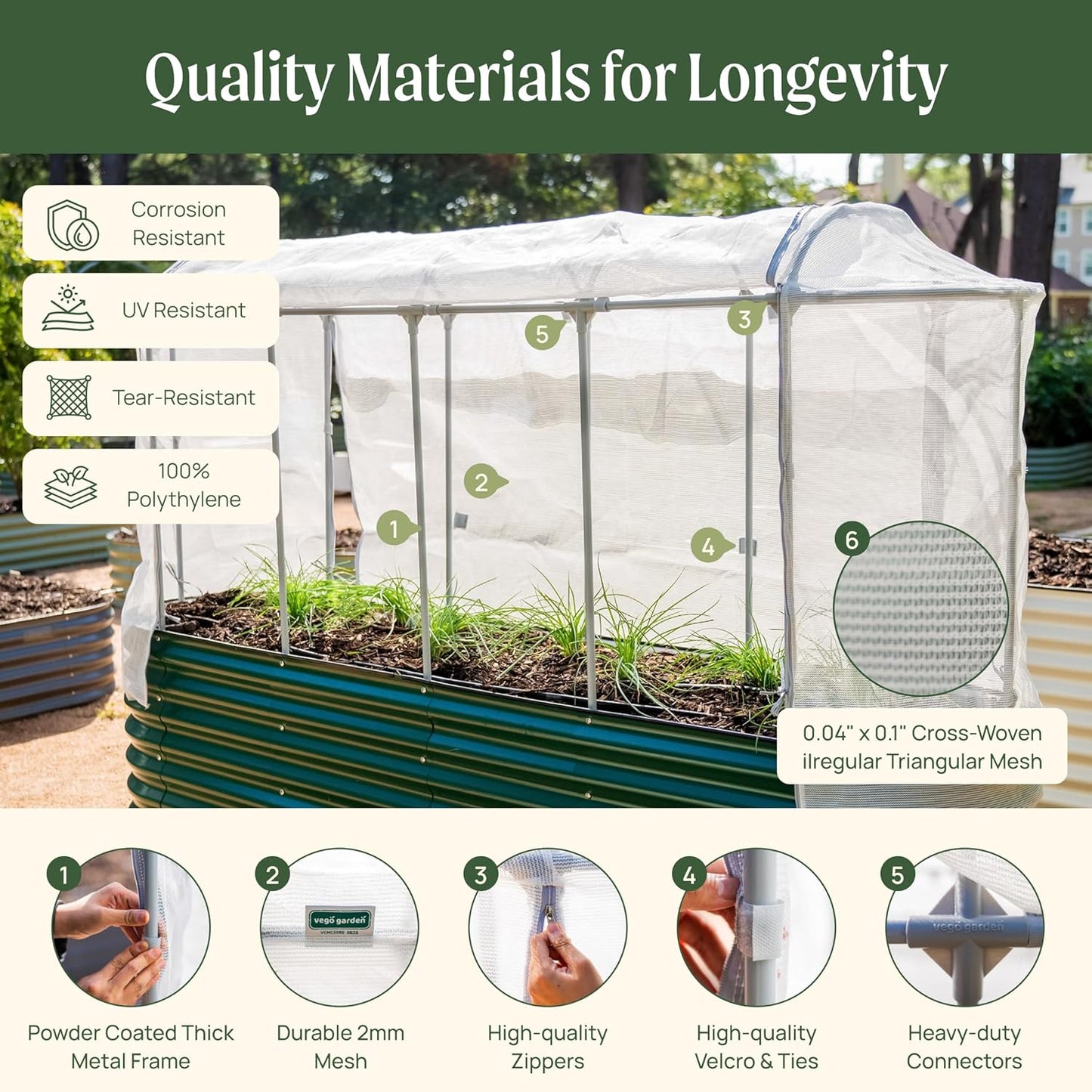 Vego garden Cover System for 3.5' x 5.0' (6 in 1) Garden Bed