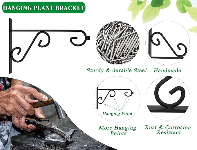 Plant Hanger Hook,2 Pcs Hanging Basket Hooks,6in Metal Wall Plant Hook for Outdoor or Indoor Hanging Flower Baskets,Bird Feeders,Solar Lanterns