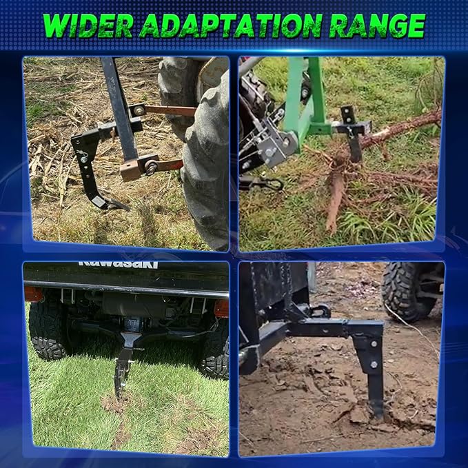 3 Point Trencher Ripper Attachment fit 2" Receivers, Hitch Mounted Ripper for Tractor Lawn Mower ATV UTV, Adjustable Subsoiler Plow with Replacement Plough Blade in Garden Farm Bury Pipes Sow Seeds