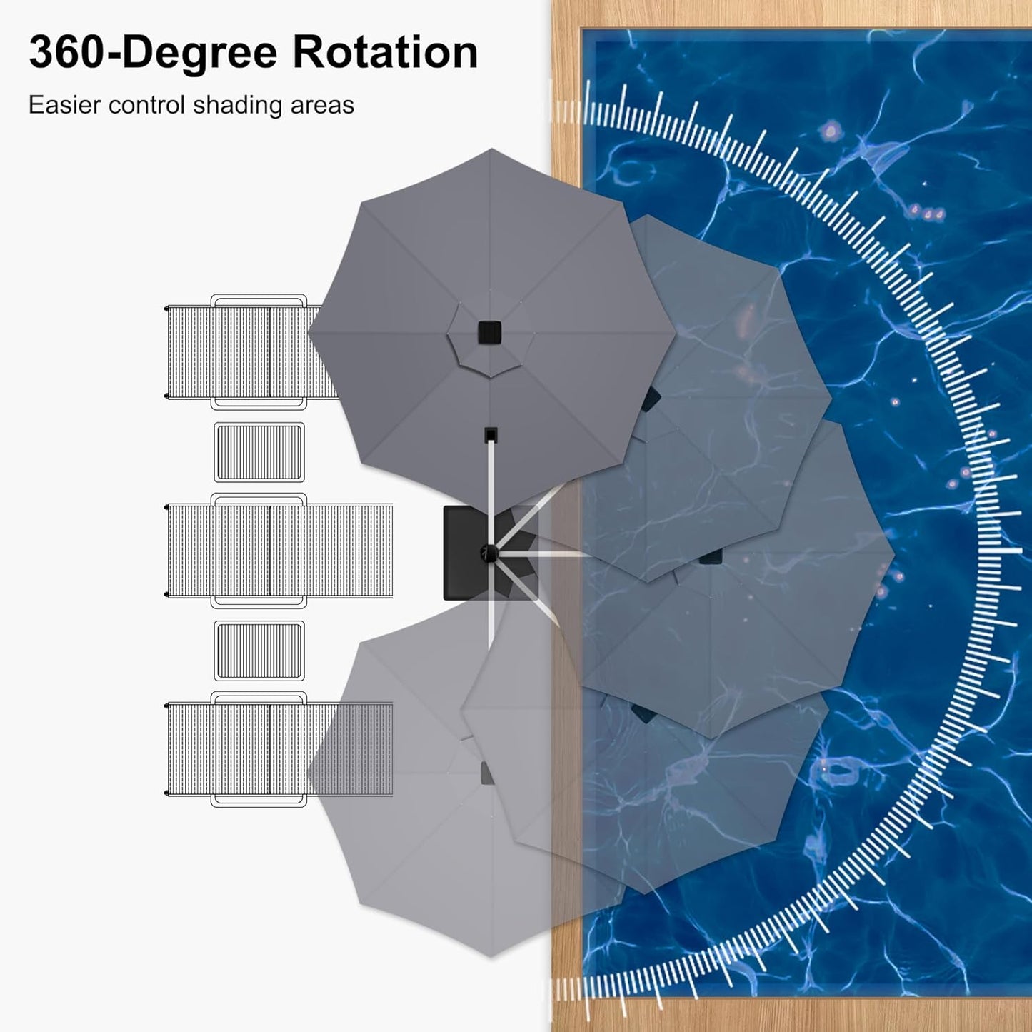 PURPLE LEAF 10ft Patio Umbrella With Base Solar powered LED Cantilever Umbrella with LED lights Windproof Outdoor Offset Umbrella for Garden Deck Pool Patio, Grey