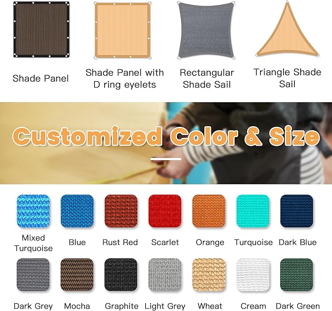 VICLLAX Shade Fabric Sun Shade Cloth with Every 2 FT Grommets for Patio Garden Pergola Cover Canopy 12x14 FT, Dark Blue