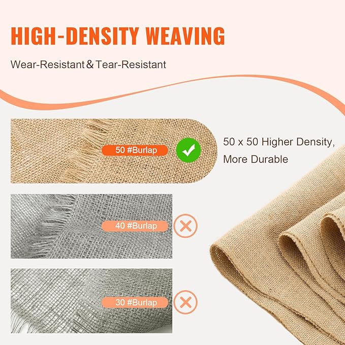 VEVOR Burlap Fabric Roll, 14” x 30 ft High Density Natural Jute Fiber Material for Outdoor Plant Care, Tree Wrap Roll, Decor, DIY Crafts, Wedding, Garden Weed Barrier, Plants & Trees Winter Covering