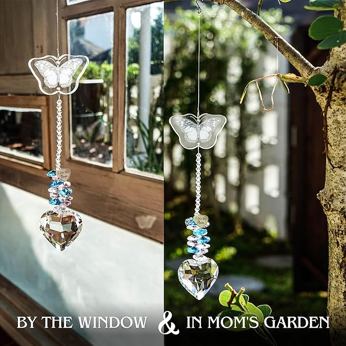 ARUN Gifts for Moms Birthday Gift Moms for mom Birthday Mothers Day from Daughter Son, Love Reminder Gifts Thanksgiving Christmas Butterfly suncatcher with Heart Crystal Mother's Things