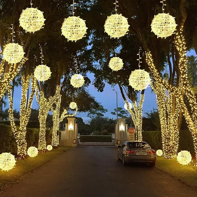 Christmas String Lights Outdoors,4 Pack 7.96" Sphere Lights,Ball Tree Garden Globe Lights for Home, Party, Christmas, Porch Patio,Wedding, Garden,Tree Decoration with Plug