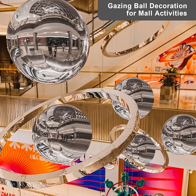 Nerien Gazing Ball, Stainless Steel Garden Mirror Globe, Polished Ornament Sphere, Hollow Floating Reflective Hemisphere, for Home Outdoor Pond Housewarming Swimming Pool Decoration, Silver, 8Pcs
