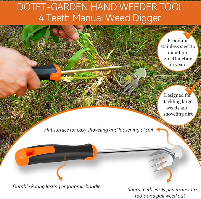 Weed Puller Tool, 2025 New Durable Garden Weed Pulling Tool, Portable Garden Weeder Tool for Vegetable Gardening Backyard Farm Planting & Weeding(Orange)