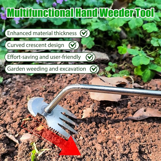 Weeding Artifact Uprooting Garden Weeding Tool, Upgraded Weed Removal Tool, Stainless Steel/Manganese Steel Weed Puller Manual Weeders for Home Gardening Yard Farmland (12in Stainless Steel Wood)
