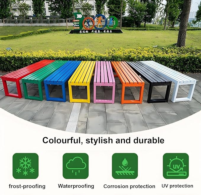 Weatherproof Metal Dining Bench, Outdoor Bench Backless Patio Bench 2-Person Farmhouse Bench Garden Bench for Kitchen, Living Room, Entryway(White,47in)