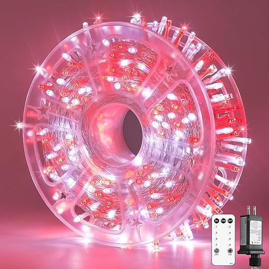 JMEXSUSS 400 LED Red and White String Lights Outdoor, 8 Modes Christmas String Lights Outdoor,132ft LED Lights Plug in for Christmas Tree Party Decorations