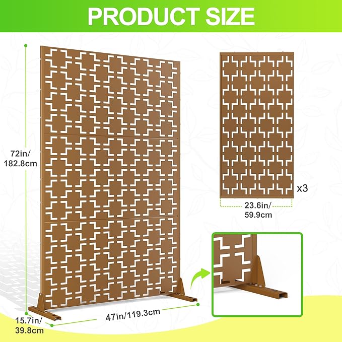 Outdoor Privacy Screen,72" H×47" W Metal Privacy Screen, Freestanding Privacy Fence Panels for Patio