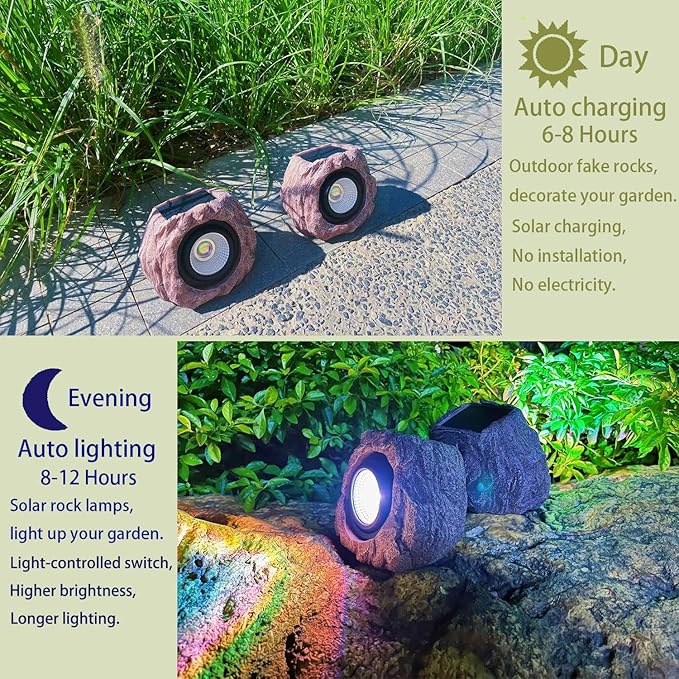 Solar Rock Lights Outdoor Waterproof, 4 Pack LED Colored Garden Landscape Light, Stone Statue Bright Solar Spot Light for Path, Yard, Patio, Lawn, Porch, Yard Decoration and Lighting