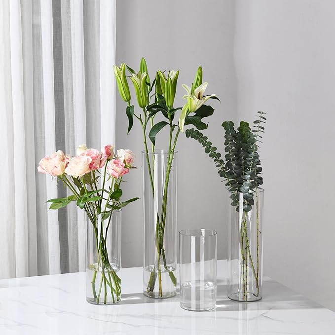 Clear Flower Vase, Non-breakable Vases, 6" W x 16" H, Acrylic Vase, Aesthetic Room Decor Cylindrical Modern Flower Vases for Table Centerpiece, Home Decor, Women Floral Arrangement Gift