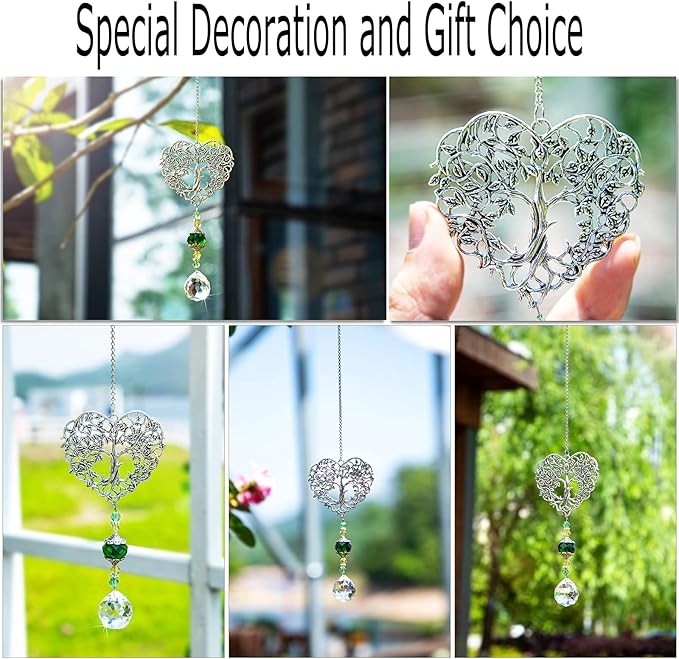 H&D HYALINE & DORA Tree of Life Crystal Suncatchers Crystal Drop Prism Rainbow Maker Hanging for Home Garden Decoration, Heart Shaped