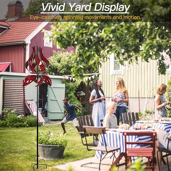 Yard Garden Wind Spinners - Large Outdoor Metal Wind Spinners with Stake, Yard Art Lawn Garden Decor (19" W x 87" H)
